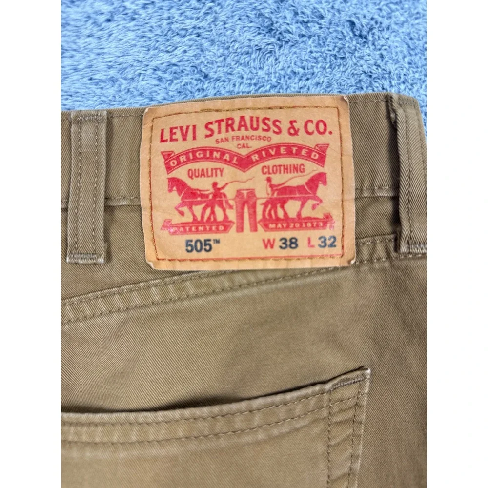 Levis 505 Regular Fit Pants Mens 38x32 Brown Straight Leg Twill Trousers 9388